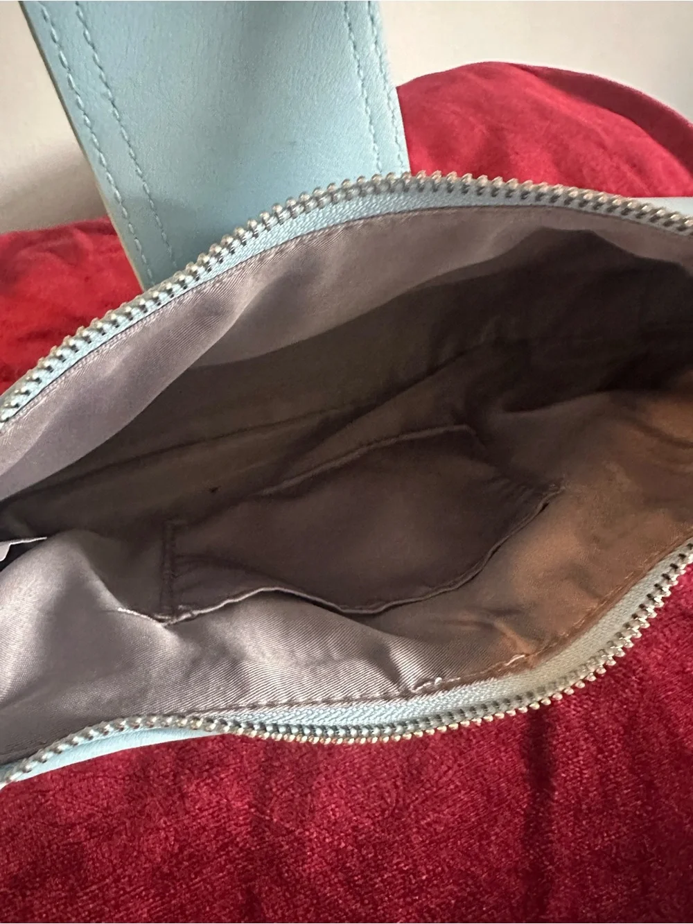 Light Blue Leather Shoulder Bag with Front Buckle